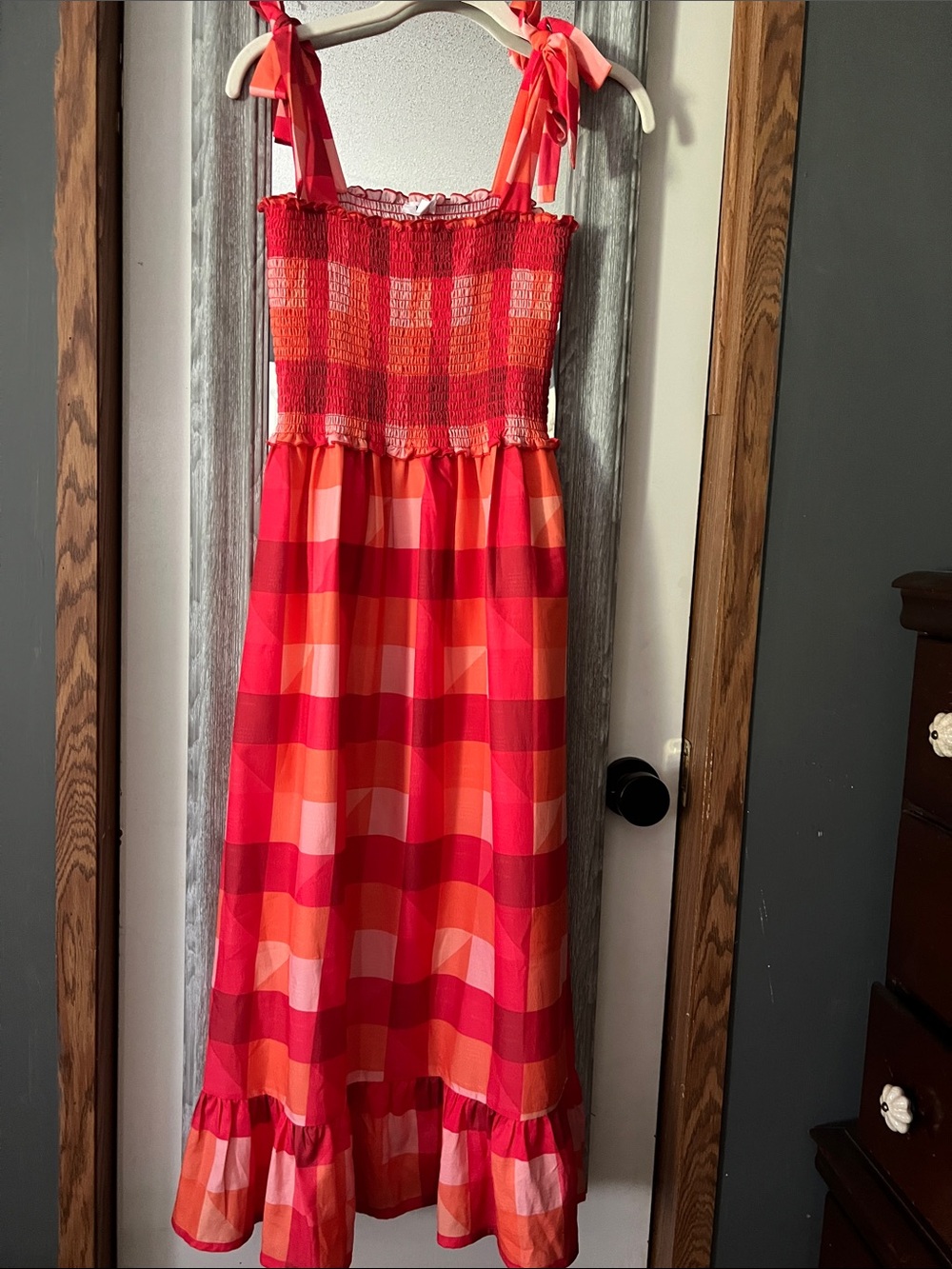 THML Checkered Tie-Shoulder Sundress